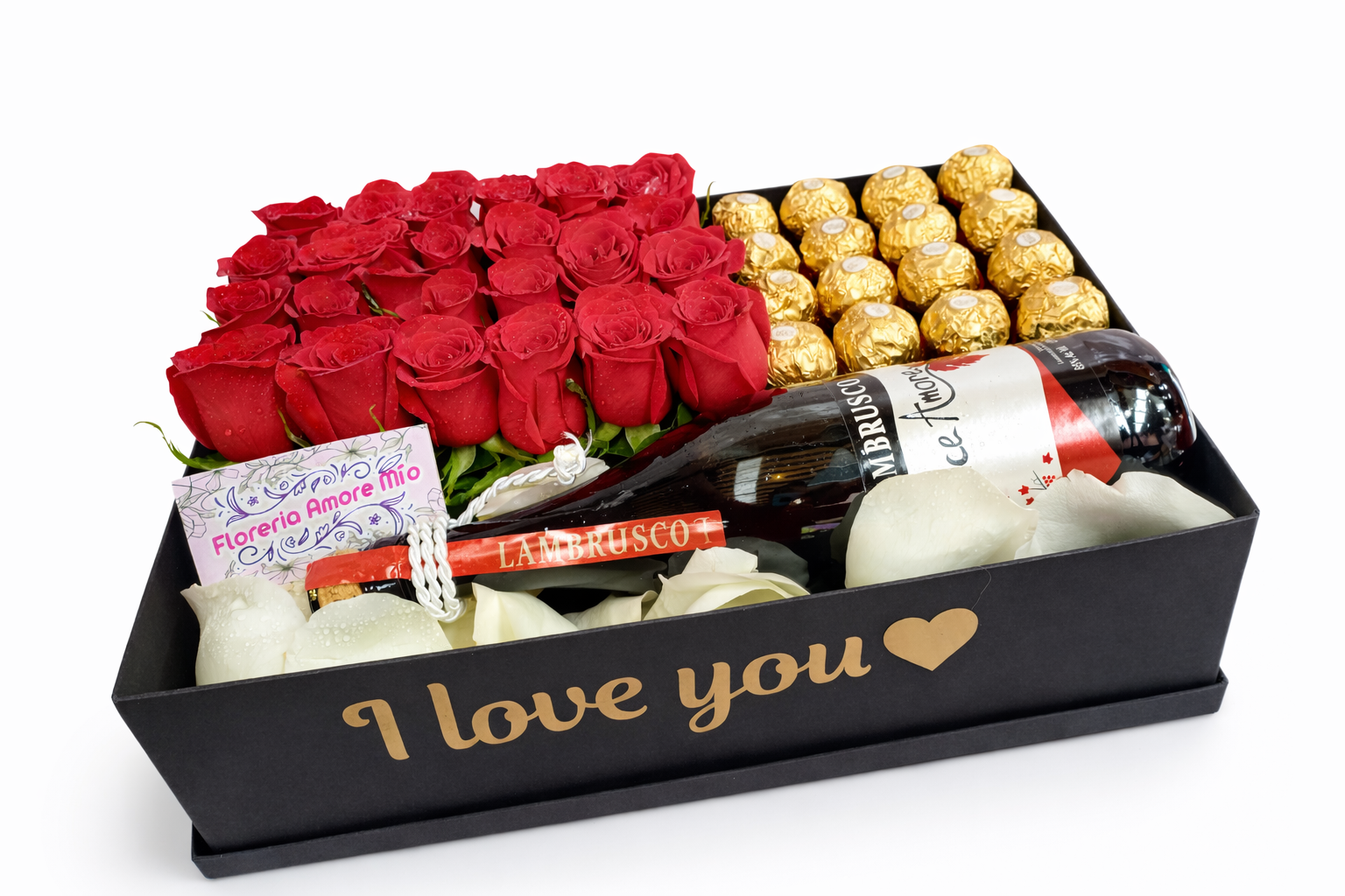 Caja de rosas con chocolates