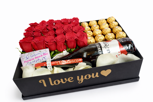 Caja de rosas con chocolates